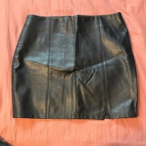 Jolt Black Faux Leather Mini Skirt with Front Slit